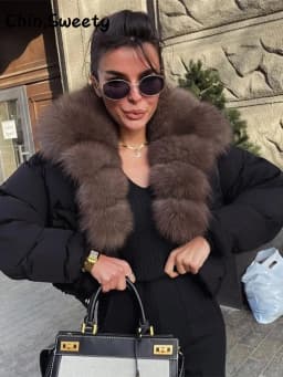 Street Faux Fur Collar Cropped Coats Women Loose Full Sleeve Single Breasted Thicken Jacket 2026 Winter Lady Chic Furry Outwear