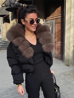 Street Faux Fur Collar Cropped Coats Women Loose Full Sleeve Single Breasted Thicken Jacket 2026 Winter Lady Chic Furry Outwear