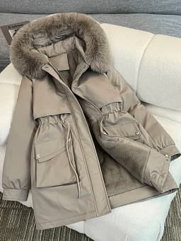 Women's Mid-Length Cotton Jacket Winter Thick Warm Fleece-Lined Waist-Cinching Fashionable Trendy Zipper Pocket
