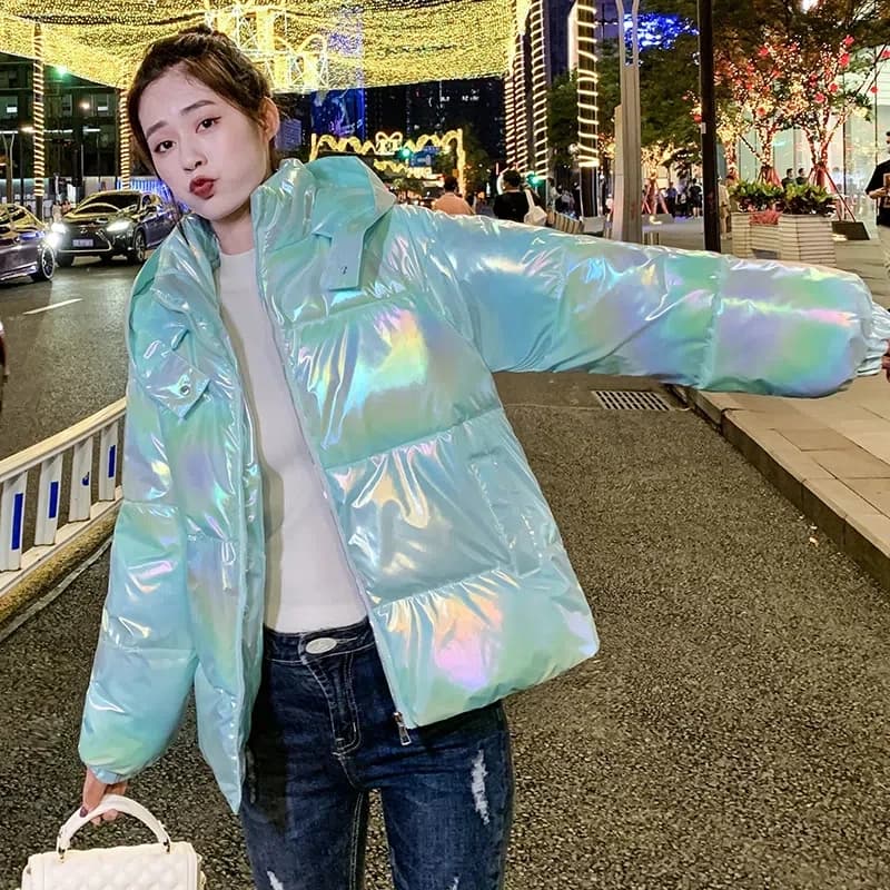 Glossy Waived Wash Down Cotton Women's Padded Clothes Winter New Colorful Coat Korean Version Loose Thicken Student Jacket