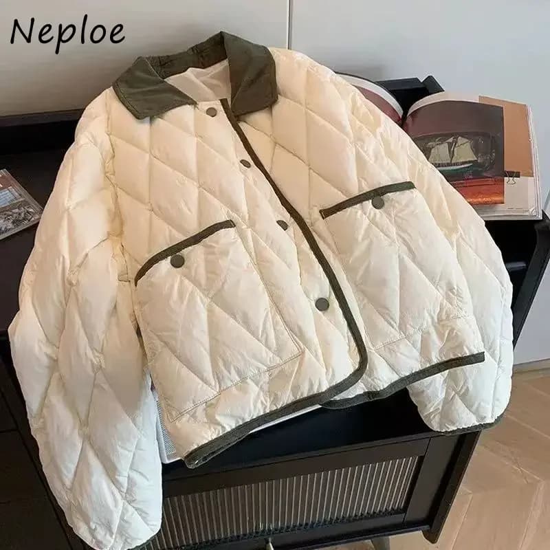Neploe 2026 New Korea Turn-down Collar England Parkas Panelled Plaid Small Fragrance Coat Women All-match Literary Exquisite Top