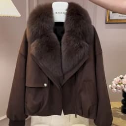 2026 Winter New Foreign Style Niche Beige Fur Collar Short Cotton Clothes Women's Loose Versatile and Thin Coat Coat
