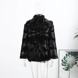 Warm Glossy Hooded Lace-up Cotton Coats 2026 Winter New Female Casual Zipper Bottons Belted Overcoat Women's Solid Streetwear