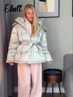 Warm Glossy Hooded Lace-up Cotton Coats 2026 Winter New Female Casual Zipper Bottons Belted Overcoat Women's Solid Streetwear