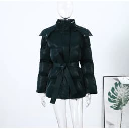 Warm Glossy Hooded Lace-up Cotton Coats 2026 Winter New Female Casual Zipper Bottons Belted Overcoat Women's Solid Streetwear
