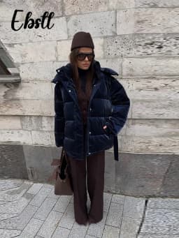 Warm Glossy Hooded Lace-up Cotton Coats 2026 Winter New Female Casual Zipper Bottons Belted Overcoat Women's Solid Streetwear