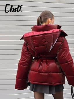 Warm Glossy Hooded Lace-up Cotton Coats 2026 Winter New Female Casual Zipper Bottons Belted Overcoat Women's Solid Streetwear