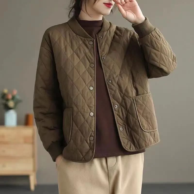 Autumn Winter Cotton Coat Women Quilted Jacket Trends Fashion Lightweight Jackets Long Sleeve Single Breasted Jacket Black New