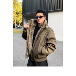 2025 NEW Retro Fur Collar Veet Padded Bomber Jacket for Men Fce Thick Warm Harajuku Casual Loose Joker Jackets Streetwear C