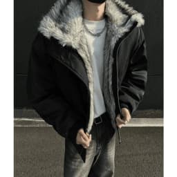2025 NEW Retro Fur Collar Veet Padded Bomber Jacket for Men Fce Thick Warm Harajuku Casual Loose Joker Jackets Streetwear C
