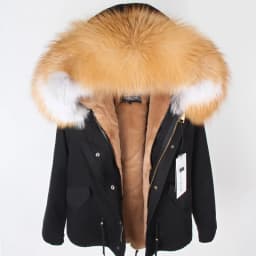 MAOMAOKONG 2026 Real Fur Coat New Fashion Fox Fur Collar Winter Women's Clothing Removable Lining Thickened Jacket Short Parka