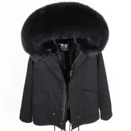 MAOMAOKONG 2026 Real Fur Coat New Fashion Fox Fur Collar Winter Women's Clothing Removable Lining Thickened Jacket Short Parka