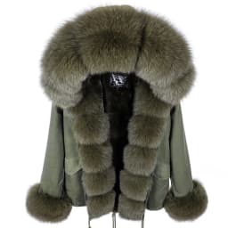 MAOMAOKONG 2026 Real Fur Coat New Fashion Fox Fur Collar Winter Women's Clothing Removable Lining Thickened Jacket Short Parka