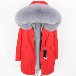 MAOMAOKONG 2026 Real Fur Coat New Fashion Fox Fur Collar Winter Women's Clothing Removable Lining Thickened Jacket Short Parka