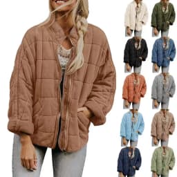 Autumn Winter New Cotton Jacket Coat Women Casual All-match Solid Color Zipper Long Sleeve Coat Fashion Trendy Streetwear Female