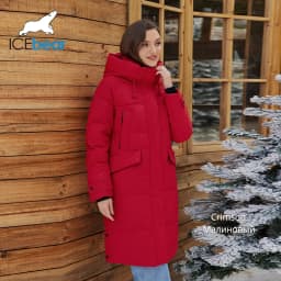ICEbear 2024 Women's Jacket Long Fashion Women's Winter Down Coat Zip Pocket With Belt Parka High quality coat GWD4675P