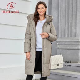 HaiLuoZi 2023 Women Winter Coat Long Thick Parkas Zip Up Warm Female Outwear Slant Pocket Drawstring Hem Women's Jackets 1107