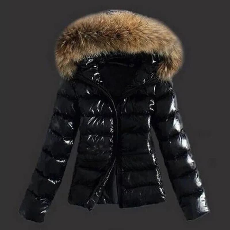 Winter Warm Women's Jacket Cotton Coat Fur Collar Windbreaker Mid-Length Zipper Closure Commute Style Regular Thickness Slim Fit
