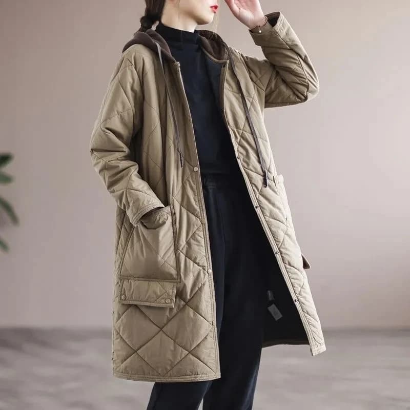 New Autumn Winter Lingge Cotton Jacket Women Hooded Loose Thick Warm Parkas Female Long Sleeve Casual Cotton Padded Outwear Lady