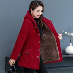 2026New Autumn Winter With Velvet Cotton-padded Jacket Women Mid-Aged Mother Hooded Floral  Plus Velvet Warm Parkas Coat Female