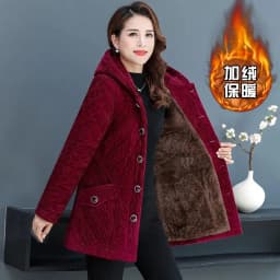 2026New Autumn Winter With Velvet Cotton-padded Jacket Women Mid-Aged Mother Hooded Floral  Plus Velvet Warm Parkas Coat Female