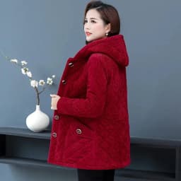2026New Autumn Winter With Velvet Cotton-padded Jacket Women Mid-Aged Mother Hooded Floral  Plus Velvet Warm Parkas Coat Female