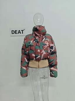 DEAT Fashion Women's Cotton-padded Coat Lapel Loose Zipper Camouflage Thick Warm Short Quilted Jacket Winter 2024 New 7AB6176