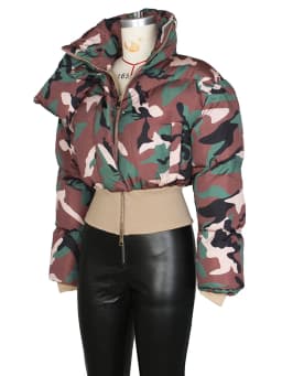 DEAT Fashion Women's Cotton-padded Coat Lapel Loose Zipper Camouflage Thick Warm Short Quilted Jacket Winter 2024 New 7AB6176