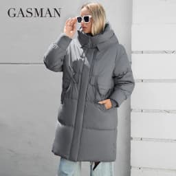 GASMAN 2024 Women down Jacket Long Classic zipper design Big Pocket Stand Collar Hooded Slim coat Women Parkas 88611