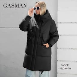 GASMAN 2024 Women down Jacket Long Classic zipper design Big Pocket Stand Collar Hooded Slim coat Women Parkas 88611