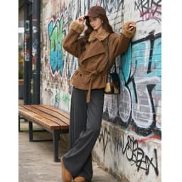 Thickened Cashmere Woolen Coat Women's Short Style Korean Version Winter Coat Brown Woolen Coat Fluffy Collar Casual Fashion