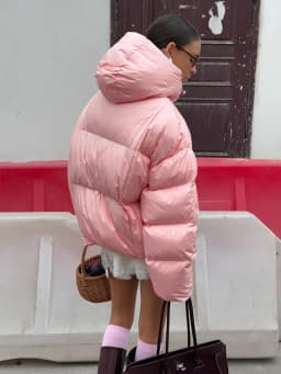 Bornladies Women's New Winter 2025 Pink Parkas Hooded Cotton Padded Jacket Thickened Bread Coat Warm Outerwear