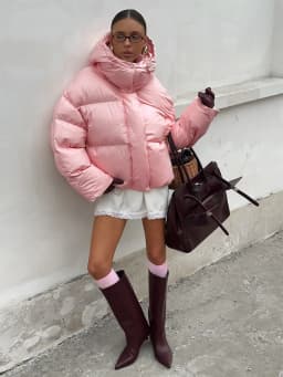 Bornladies Women's New Winter 2025 Pink Parkas Hooded Cotton Padded Jacket Thickened Bread Coat Warm Outerwear