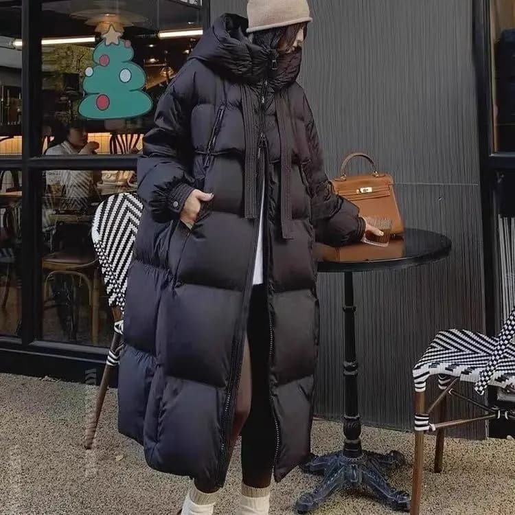 Korean Hooded Thicken Down Cotton Jacket Women Loose Mid-Length Bread Coat Winter New Over-Knee Warm Snow Outerwear