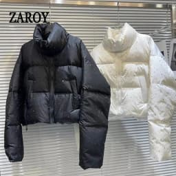 ZAROY Women Thick Warm Cotton Short Jacket Rhinestones Winter Stand Collar Down Coat Shiny Crystal Cropped Puffer Parka Пуховики