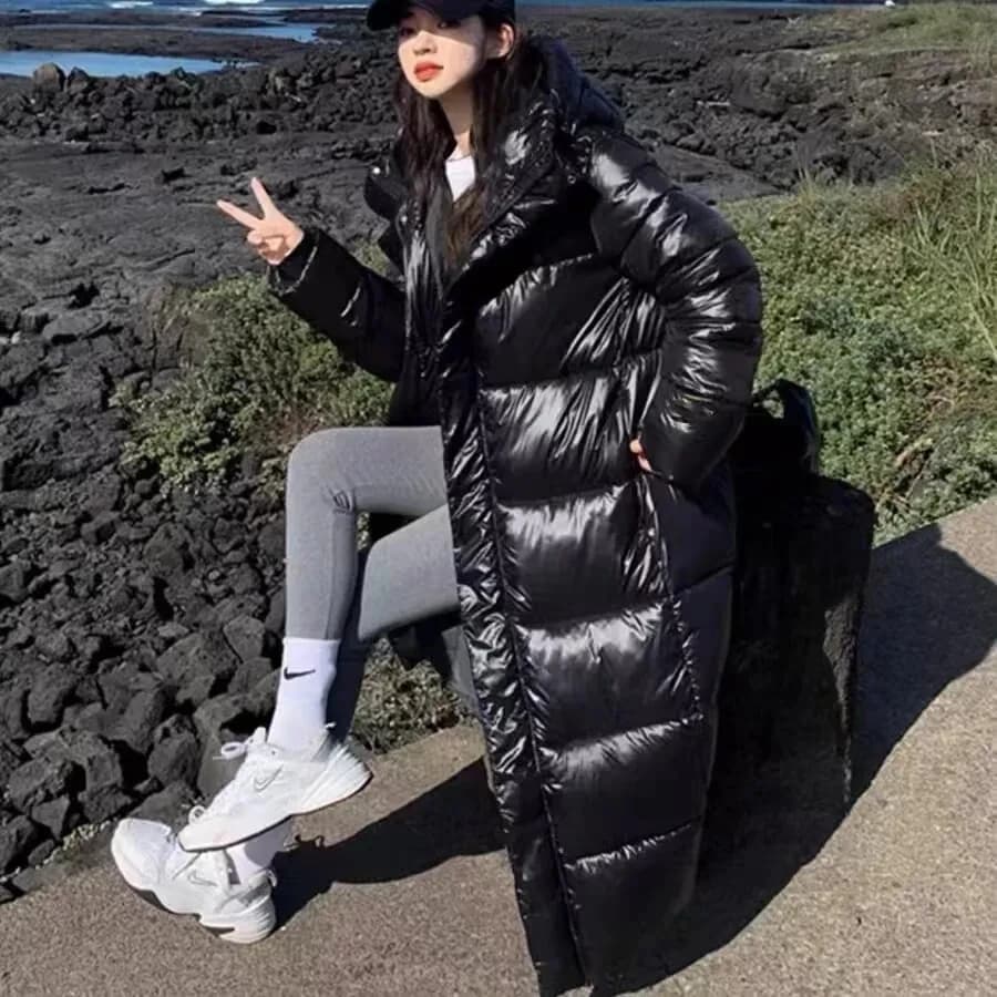 2025 New Women Shiny Cotton Jacket Women'S Long Cotton Coat Korean Loose Large Size Parkas Coat Fashion Hooded Thicken Jacket
