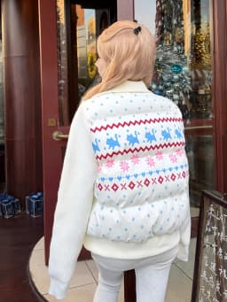 Sweet Print Cute Parkas Women Fashion Knitted Patchwork Thick Warm Cotton Coat Winter Stand Collar Preppy Style Kawaii Jacket
