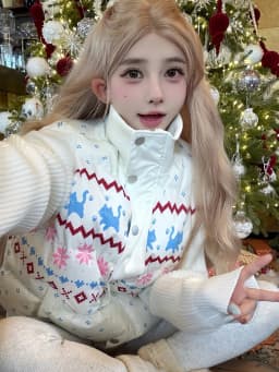 Sweet Print Cute Parkas Women Fashion Knitted Patchwork Thick Warm Cotton Coat Winter Stand Collar Preppy Style Kawaii Jacket