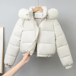2025 Fashion Winter Short Parkas Women's Cotton-padded Clothes Add Velvet Thicken Fur Collar Removable Hooded Coats Warm Jackets