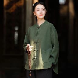 Johnature Women Ramie Cotton Chinese Style Parkas 2025 Winter New Long Sleeve Plush Warm Coats Solid Color Chinese Style Parkas