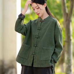 Johnature Women Ramie Cotton Chinese Style Parkas 2025 Winter New Long Sleeve Plush Warm Coats Solid Color Chinese Style Parkas