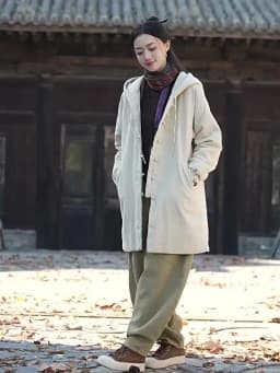 Johnature Women Vintage Hooded Parkas Button Chinese Style Ramie Cotton Coats 2025 Winter New Solid Color Long Sleeve Parkas