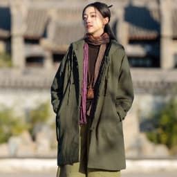 Johnature Women Vintage Hooded Parkas Button Chinese Style Ramie Cotton Coats 2025 Winter New Solid Color Long Sleeve Parkas
