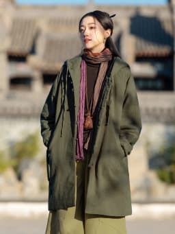 Johnature Women Vintage Hooded Parkas Button Chinese Style Ramie Cotton Coats 2025 Winter New Solid Color Long Sleeve Parkas