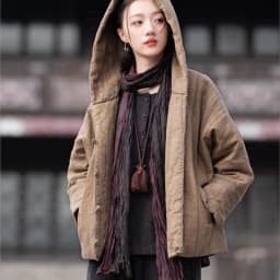 Johnature Women Vintage Cotton Ramie Hooded Parkas Button Long Sleeve Warm Coats 2025 Winter New Chinese Style Women Parkas