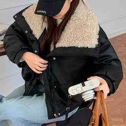 Lambswool Pu Leather Cropped Parkas Women Korean Long Sleeve Fleece Thicken Warm Winter Jackets Chic Pocket Zipper Up Overcoat