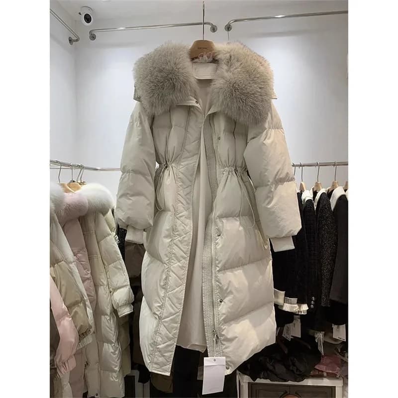Down Cotton Padded Coach Winter 2025 New Long Over Knee Large Fur Thicken Puffer Jacket Oversize Cotton Coat Outwear