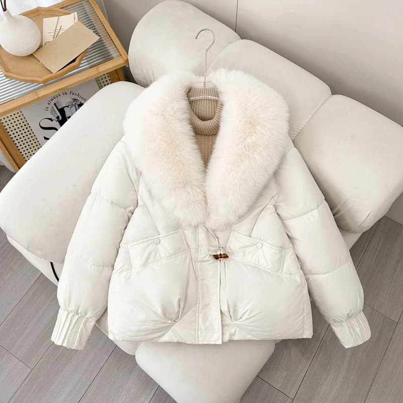Autumn Winter Thickened Cotton Jacket Women's Outerwear with Button Closure And Fur Collar Korean Style Long Sleeve Coat