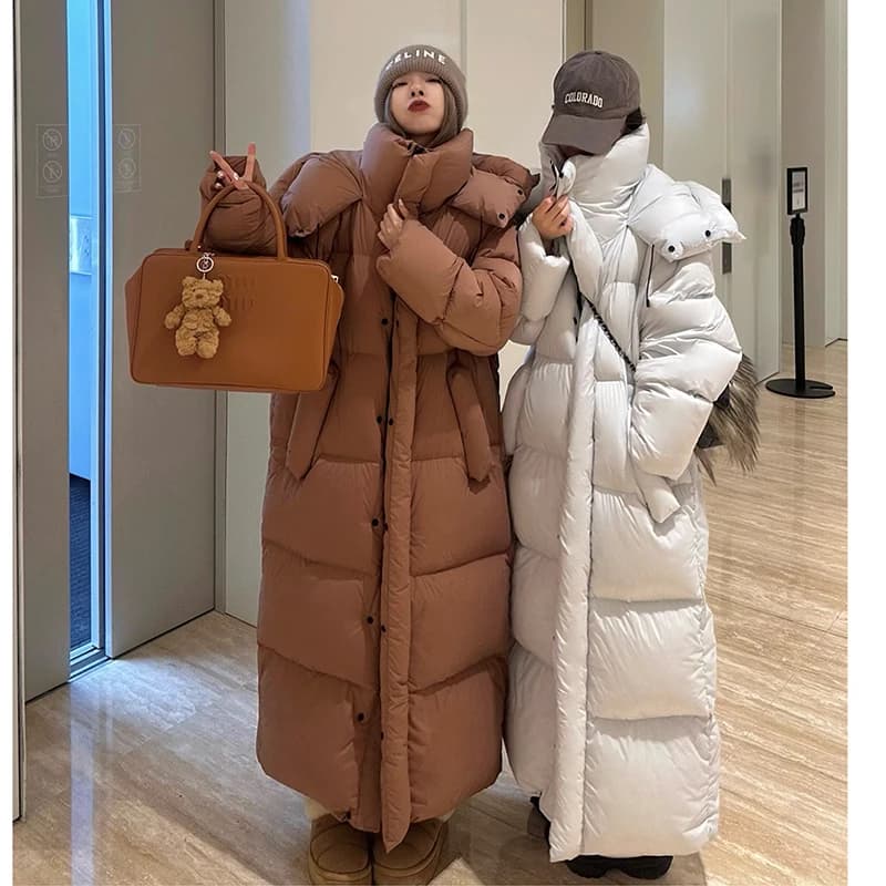 High-end Advanced Warm Extra Long Down Jacket Over The Knee 2026 New Winter Thickened Large Hooded Cotton Jacket for Women