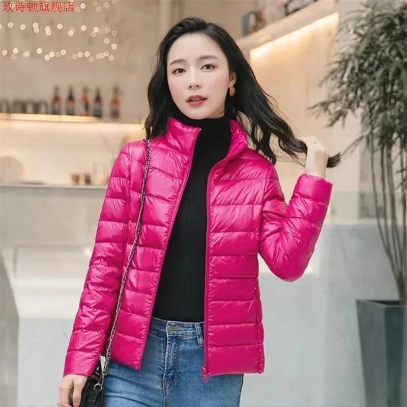 Down Jacket Women Parkas Windproof Puffer Coat New Autumn Winter Warm Stand-UP Collar Thin Cotton Coat Short Overcoat Top Ladies